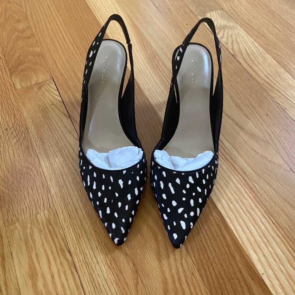 Ann Taylor calf hair slingback pumps